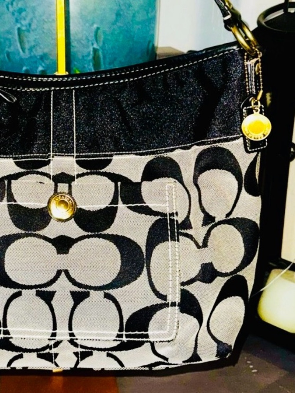 Coach signature canvas Hobo shoulder bag Black and Gray Patterned 2007 EUC - Picture 12 of 14